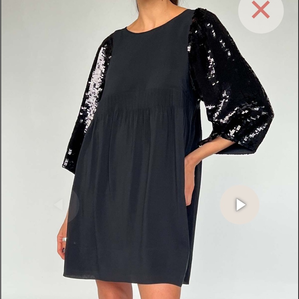 See By Chloe Black Dress with Sequin Sleeves
